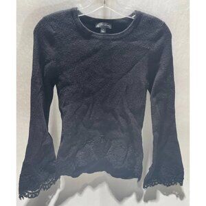 INC International Concepts Black Sweater Top Lace Accents Junior’s Large